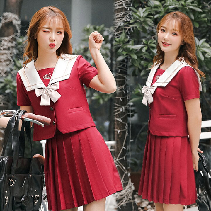 楽天市場 半袖 女子高生 制服 セットjk コスプレ リボン コスプレ衣装 赤 レッド 夏服 ミニスカ 学生服 余興 半袖 プリーツスカート 私立 高校生 可愛いコスプレ レディース コスチューム マリームーン Malymoon 6756 Malymoon マリームーン