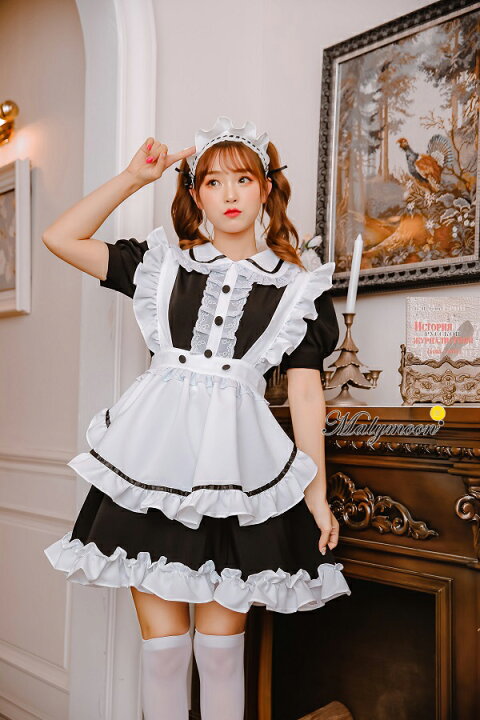 楽天市場 コスプレ メイド服 可愛い メイド 大きいサイズ 小さいサイズ エプロン 高級 メイド服 セクシー ブラック 黒 女性 レディース 衣装 コスチューム 可愛いコスプレ オーダーメイド 受注オーダー Malymoon 8122 Malymoon マリームーン