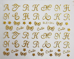 【メール便OK】ネイルシール679 イニシャル リボン 星 ゴールド