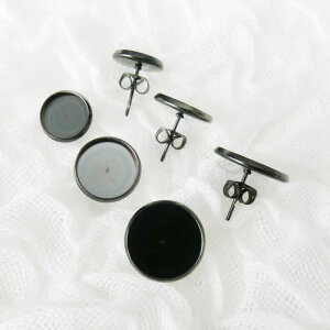 手作りアクセサリー【グルーデコアクセサリーの土台】スタッド型ピアス13 ラウンド 丸 3サイズ ブラック/黒 ステンレス素材【メール便不可】ハンドメイド ジュエリー グルーの土台【粘