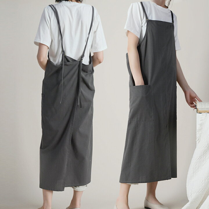 楽天市場 エプロン ワンピース型 おしゃれ お尻を隠れる 保育士 男女兼用 格安い コットン 撥水加工 紐調節可能 ポケット付き 前スリット 無地 シンプル 着心地がいい 家事用エプロン ロング丈 首掛け スタイリッシュ 動きやすい 送料無料 ママゴオンラインショップ