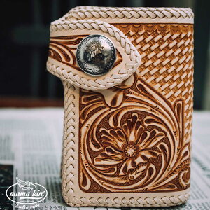 二つ折り財布/送料無料/サドルレザー使用!ライダースウォレット/バイカーズウォレット/レザーウォレット/メンズ財布/ヌメ革/ハンドメイド/カービング/牛革/クラフト/送料込み/プレゼント/