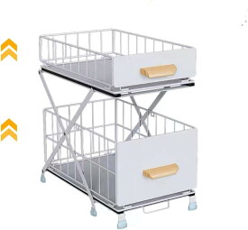 【期間限定!7/4-7/11 5999円→5499円】ママ倉 シンク下収納 2段 洗面台下 幅26.6CM 奥行42CM 高さ34.5-42CM キッチン収納 調味料 収納 き出し 伸縮 送料無料
