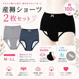 【綿100％】 産褥ショーツ 2枚セット M〜L LL マジックテープ開閉 広範囲防水シート付き 深ばきタイプ 産後ショーツ 入院準備 出産準備 ナプキン交換 診察対応