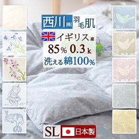 羽毛肌掛け布団 ダウンケット シングル 東京 西川 洗える 羽毛布団 夏用 イギリス産ホワイトダウン85% ふんわり『0.3kg』 側生地 綿100% 日本製 肌掛けふとん バイオアップ加工 ウォッシャブル 薄手 薄い 肌