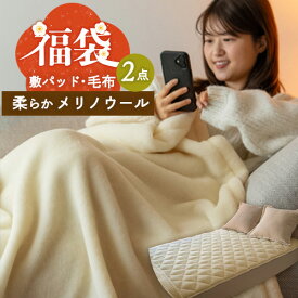 1/18限定★11％OFFクーポン 福袋 ふわぽか 2点セット シングル 日本製 毛布 あったか 厚手 秋 冬 ウール毛布 敷きパッド 毛羽部分 ウール100％ メリノウール 洗える ウールマイヤー毛布 ベッドパッド