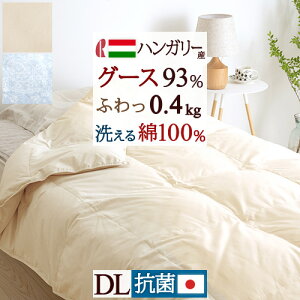 秋得★最大10%OFFクーポン 羽毛肌掛け布団 ダブル グース93% ダウンケット 日本製 洗える 夏用 羽毛ふとん 綿100% 生地 羽毛布団 ハンガリー産グースダウン93% 0.4kg ロマンス小杉 抗菌 花粉 防