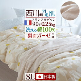 先着400名限定★11％OFFクーポン[10日～26h] この色だけお得!数量限定!羽毛肌掛け布団 シングル ダウンケット 西川 夏 洗える 綿100％ 羽毛ふとん 裏面 2重ガーゼ 肌掛け布団 夏用 フランス産 ホワイトダウン90％ 0.25kg 羽毛肌布団 シングル 西川株式会社 丸洗い ウォッシ
