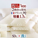 全品P5＆15％OFFクーポン★夏超得[12日16時～8H] 羽毛布団 2枚合わせ セミダブル 西川 フランス産ホワイトダウン90％ DP400 羽毛ふとん 【大増量】 合い掛け1.0kg 羽毛肌掛布団0.5kg 日本製 洗える コインランドリー 2枚合せ 二枚合わせ 羽毛掛け布団 新生活 オールシーズ
