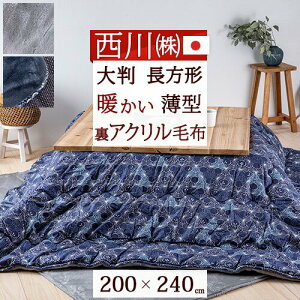 秋得★最大10%OFFクーポン 西川 こたつ布団 長方形 日本製 西川 こたつ掛け布団 薄型タイプ コタツ布団 おしゃれ 抗菌 防臭 防ダニ 200×240cm 大判(天板サイズ80×120cm 90×120cm)撫松庵
