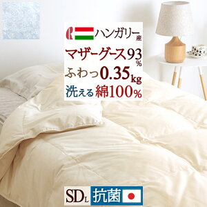 秋得★最大10%OFFクーポン 羽毛肌掛け布団セミダブル ハンガリー産マザーグースダウン93% セミダブルサイズ ダウンケット 綿100%生地 洗える 羽毛ふとん 0.35kg 日本製 夏用 羽毛布団 ロマンス