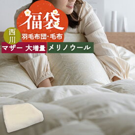 1/18限定★11％OFFクーポン 福袋 至福の眠り 2点セット 羽毛布団 シングル 西川 ハンガリー産 マザーグースダウン93％ 大増量 1.3kg 綿100％ メリノウール マイヤー毛布 軽量毛布 ウール毛布 日本製 詰め合わせ