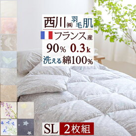 先着400名限定★11％OFFクーポン[10日～26h] 2枚まとめ買い 羽毛肌掛け布団 ダウンケット シングル 西川 洗える 日本製 羽毛ふとん シングルロングサイズ ふんわり『0.3kg』フランス産ダウン90％ DP400 綿100%側生地 羽毛布団 夏用 薄手 肌布団 ふとん ウォッ