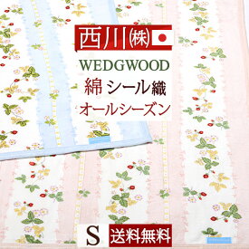 マラソン★P5&最大2万円クーポン ウェッジウッド 毛布 シングル ワイルドストロベリー 西川 綿毛布 シール織 日本製 綿100% 送料無料 東京西川 ウエッジウッド ブランケット コットン 春 秋 冬 毛布 洗える 西川産業 リビング コットン