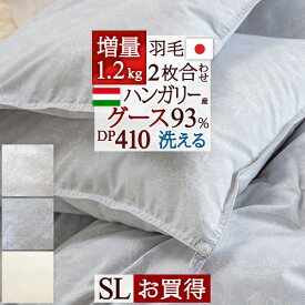 夏!早得★最大5,000円クーポン 【西川掛布団カバー特典付】羽毛布団 2枚合わせ シングル グース 洗える 増量1.2kg ハンガリー産グースダウン93% DP410 綿100% 生地 抗菌 花粉ダニ対策 肌 合い掛け 2枚合せ 日本製 ロマンス小杉 オールシーズン