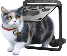 OWNPETS ペットドア 網戸専用 網戸用ペットの出入り口 取付簡単 猫、小型犬用 24cm×29cm グレー ペット出入り口 ロック付き 挿し込む式ドア 磁石設計