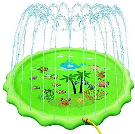 ODOLAND 噴水マット 噴水おもちゃ 噴水池 プレイマット ビニール プール 子供 キッズ 水遊 (グリーン 1.7M)