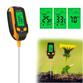 5 in 1 土壌pHメーター 土壌酸度計 光/pH/温度/水分計測器 土壌検査 デジタル式 LEDスクリーン付き 園芸/農業/屋内/屋外植物兼用