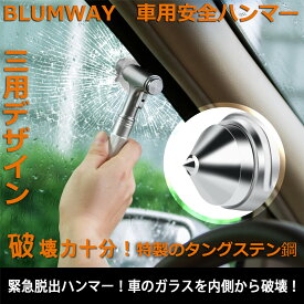 Blumway 安全ハンマー 車用家用常備品 三用デザイン シートベルトカッター機能 アウトドア、キャンプ、遠足、登山、地震、SOS、サバイバル、豪雨など緊急防災用 強度テスト用ガラスブロック付き(シルバー)