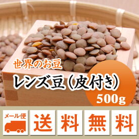 レンズ豆 ブラウン (皮付き) アメリカ産 500g 【メール便 送料無料】