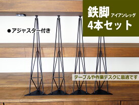 マメてりあ 鉄脚 トライアングル アイアンレッグ DIY テーブル脚 4本セット ツヤ消し黒 アンティーク ビンテージ 黒 ブラック