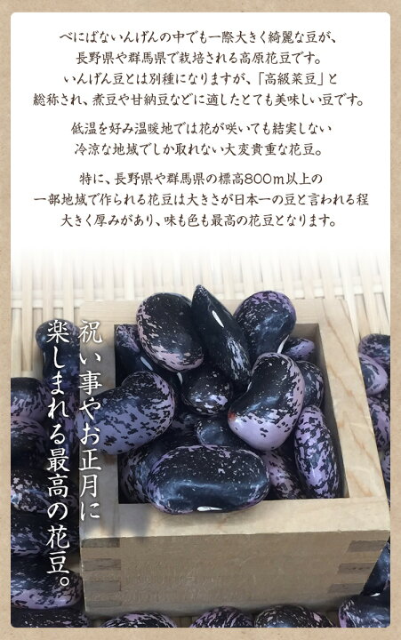 楽天市場 ゆうパケット 送料無料 新豆 高原花豆 小粒 500g 信州産 紫花豆 令和3年産 吉沢農園 農薬不使用 花豆 煮豆レシピ付き 築地 豆雑穀問屋 三栄商会
