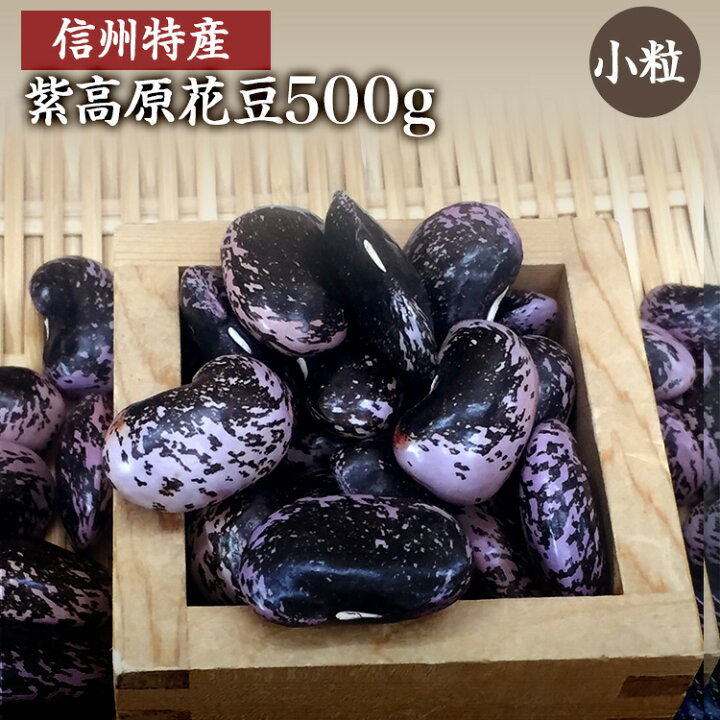 楽天市場 ゆうパケット 送料無料 新豆 高原花豆 小粒 500g 信州産 紫花豆 令和3年産 吉沢農園 農薬不使用 花豆 煮豆レシピ付き 築地 豆雑穀問屋 三栄商会