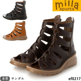 新作 ミラスポーツ 靴 日本製 本革 サンダル Milla sports EF0217 4E 軽量 ASWソール グラディエーターサンダル 防菌 防臭 ヒール4cm