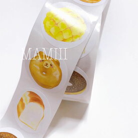 当店オリジナル　丸シール　パン　ケーキ　パフェ　食べ物　25ミリ　約500枚　1ロール