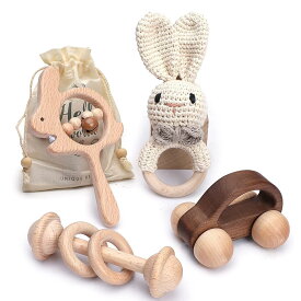 【あす楽対応・送料無料】【レビュー投稿で特典】Mamimami Home ガラガラ 赤ちゃん おもちゃ アニマルラトル 木製ミニカー 木のおもちゃ 4個セット 2025年 干支 癸卯 ウサギ おもちゃ 赤ちゃん 木製 無塗装 幼児 ギフト 出産祝い 知育玩具