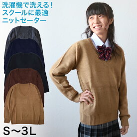 スクールセーター 女子 高校生 制服 セーター 学生 Vネック S～3L ( 洗える ニット 冬 ウール シンプル 無地 女子高生 ベージュ 黒 大きいサイズ S M L LL 3L )【在庫限り】