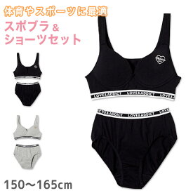 ジュニア スポーツブラ ショーツセット 子供 150〜165cm 下着 小学生 女の子 キッズ インナー 中学生 女子 ブラジャー 綿混 150 160 165 ジュニアブラ 上下セット