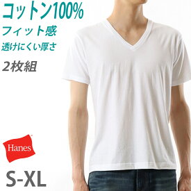 ヘインズ tシャツ メンズ 綿100% vネック 半袖 インナー 下着 2枚組 S～XL (hanes 紳士 肌着 男性 インナーシャツ v首 コットン 綿 無地 S M L XL LL)