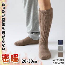 裏起毛 靴下 メンズ あったか 厚手 ソックス 20-22cm～28-30cm ハイ丈 大きいサイズ 男 厚地 暖かい 保温 ハイソックス 防寒 冷え性対策グッズ 足 お休みソックス パイル アウトドア 屋内 屋外 紺 灰 茶