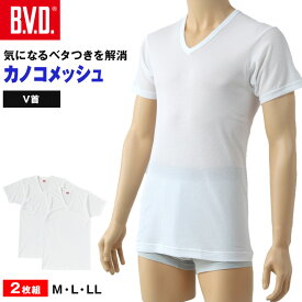 bvd v ネック t シャツ 下着 カノコ メッシュ 2枚組 M～LL Tシャツ メンズ 肌着 下着 vネック 半袖 春夏 ホワイト 白 M L LL