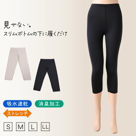 ペチパンツ スリムボトム レディース 透けない 7分丈 S〜LL (ボトム ボトムス ペチパン ペチコート ランジェリー サラサラ 透け防止 股ずれ防止 肌色 黒 シンプル S M L LL)【在庫限り】