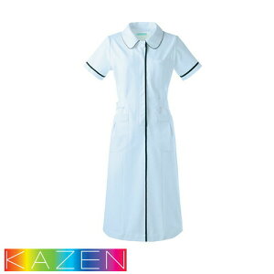 ワンピース 白衣 ナース服 022-21 KAZEN カゼン 半袖 看護師 ナース ナースウェア 医療 医療用 人気 病院 エステ サロン ポケット 制電 ストレッチ 伸縮性 制服 ユニフォーム おしゃれ 可愛い か