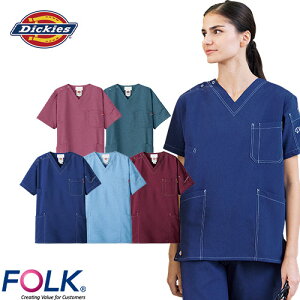 スクラブ 白衣 医療 ディッキーズ Dickies ユニセックス 男女兼用 半袖 7061SC FOLK 医者 看護師 ナース ナース服 研修医 医療用 人気 制服 ユニフォーム ポケット 多い 病院 動物病院 介護 可愛い
