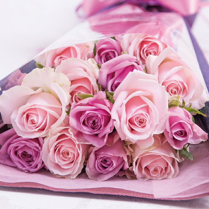 楽天市場 ピンクと紫の15本のバラの花束 紫 紫のバラ パープル ピンク 成人式 母の日 父の日 薔薇 ギフト 歓送迎会 結婚祝い 還暦祝い プロポーズ クラシックバレエ 花 指定日 宅配 あす楽 土曜営業 即日発送 マミーローズ 楽天市場店