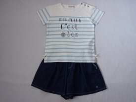 [10% offクーポン 対象] ポンポネットジュニア pom ponette junior アウトレット 子供服 女の子 160cm 半袖 Tシャツ キュロット スカート 2点 白 水色 ボーダー 紺 春 夏 ★4 セットアップ ガールズ 女児 キッズ ジュニア 【中古】 ユーズド