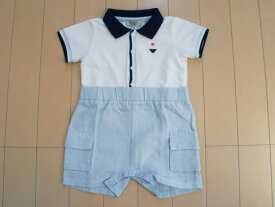 [最大1000円 offクーポン 対象] アルマーニベビー armani baby アルマーニジュニア アウトレット 子供服 男の子 6M 約 60cm ベビー服 半袖 Tオール カバーオール ロンパース 白 水色 春 夏 ★3 ボーイズ キッズ ベビー 【中古】 ユーズド