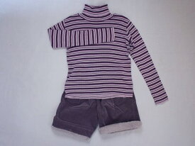 セール 30%off SALE [最大1000円 offクーポン 対象] ベベ bebe アウトレット 子供服 女の子 150cm 長袖 ニット タートル ボーダー 紫 ハーフ パンツ グレー コーデュロイ ズボン ボトムス 2点 秋 冬 ★4 セットアップ 冬服 ガールズ 女児 キッズ ジュニア 【中古】 ユーズド