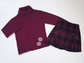 セール 30%off SALE [最大1000円 offクーポン 対象] ベベ bebe アウトレット 子供服 女の子 150cm 長袖 セーター ニット スカート 2点 ワイン 赤 黒 チェック 秋 冬 ★4 セットアップ 冬服 ガールズ 女児 キッズ ジュニア 【中古】 ユーズド リサイクル こども