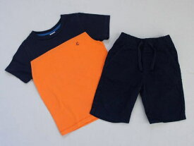 セール 30%off SALE [最大1000円 offクーポン 対象] プチバトー petit bateau アウトレット 子供服 男の子 110cm 半袖 Tシャツ ショート パンツ オレンジ 赤 紺 2点 ズボン ボトムス 春 夏 ★3 セットアップ ボーイズ 男児 キッズ 【中古】 ユーズド