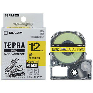 PROテ−プ強粘着12mmSC12YW テプララベルライター ラベルライター テープカートリッジ(テプラ用) カートリッジ テプラ用テープ 4971660756735