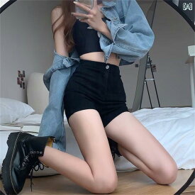 広 州の 供給 源の高 腰の 黒い デニムの 半 ズボンの レディース 綿の 風の 夏は やせている 熱い ガードルの ショート パンツが 現れます。