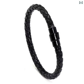 で シンプルと アメリカ ホット ダブル 安全 マグネット バックル メンズ ブレスレット レトロ PU レザー ロープ