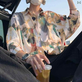 メンズ インク絞り 半袖 シャツ 夏 冷感 速乾 ハワイアン リゾート ゆったり M～5XL