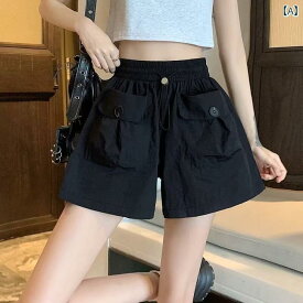 ギャル 速乾 工 装 半 ズボン 女性 夏高 腰で 痩せた 感の 大きい ポケット 引き 紐 A 字 カジュアル ワイド パンツ