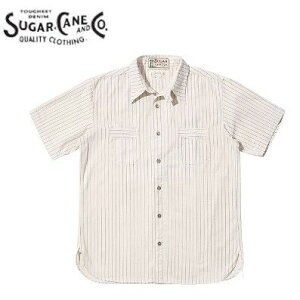 SUGAR CANE [�V���K�[�P�[��] FICTION ROMANCE 8.5oz. WHITE WABASH STRIPE WORK SHIRT(SHORT SLEEVE) 8.5oz.�z���C�g�E�H�o�b�V���X�g���C�v���[�N�V���c ���� BDS